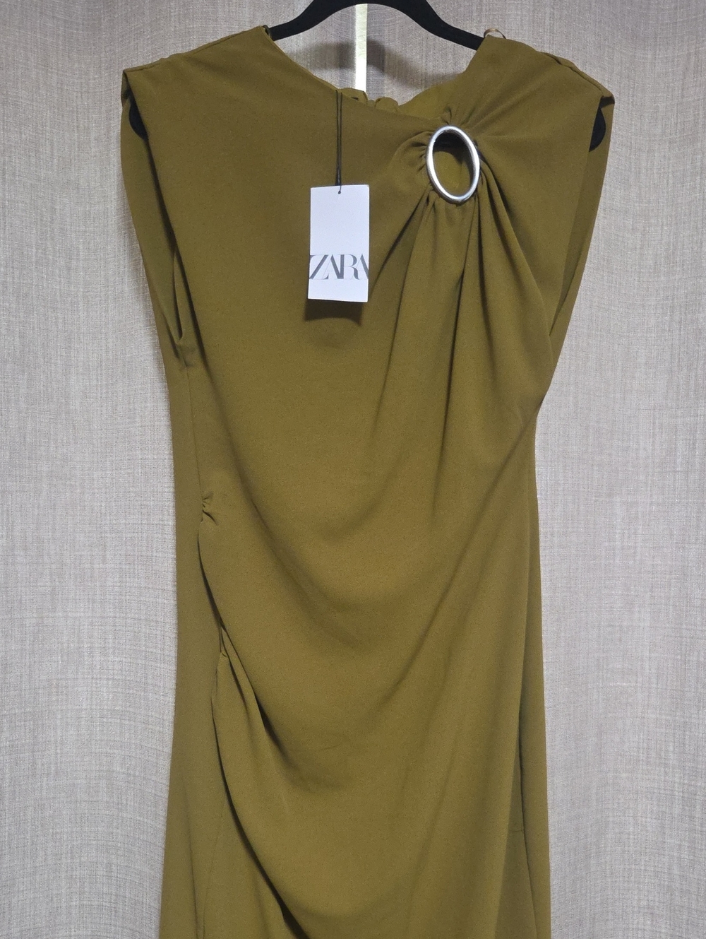 ZARA Olive Green Dress with Silver Ring Detail